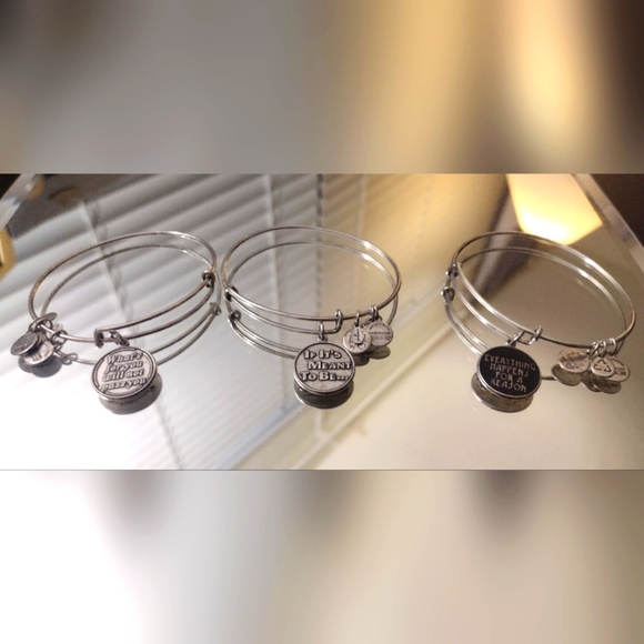 Alex And Ani Set Of 3 Words Silver Adjustable Bangles - Picture 2 of 10